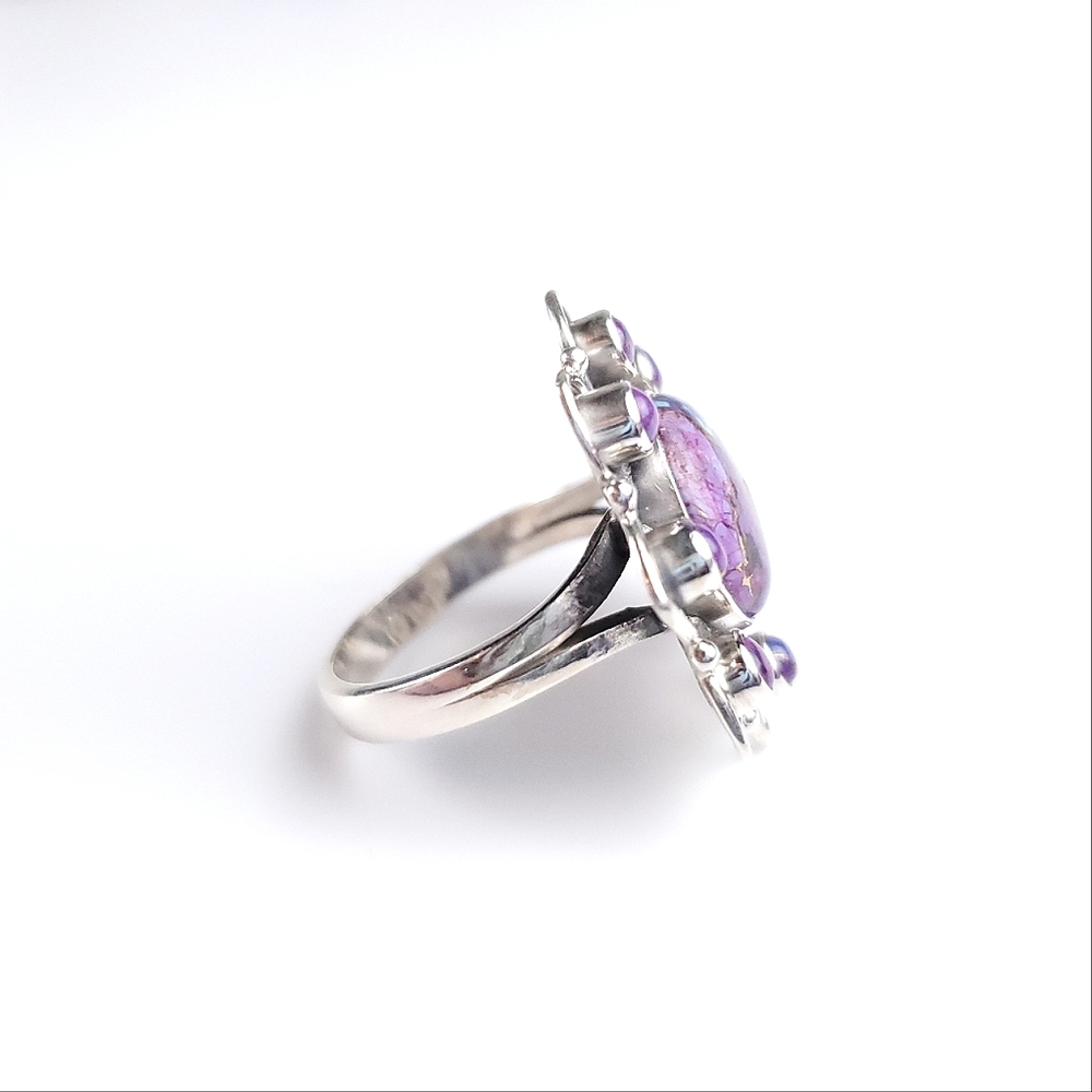 925 Sterling Silver Purple Copper Turquoise Flower Ring Size 9 New - Picture 9 of 13